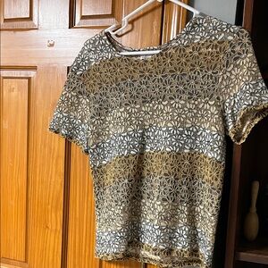 Kathie Lee Collection Floral Lace Top - Black, White, Gold